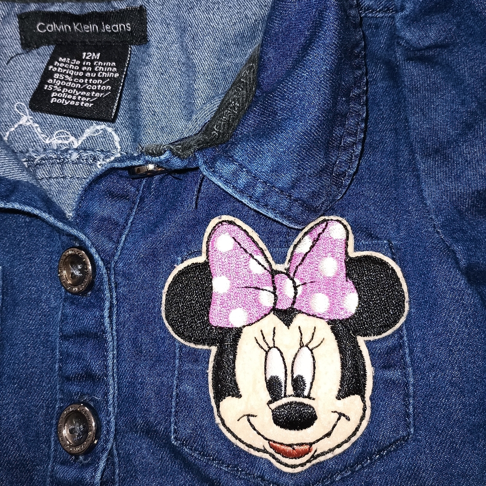 Kids Calvin Klein Jeans Blue Denim Minnie Mouse Dress 12M - Picture 4 of 10